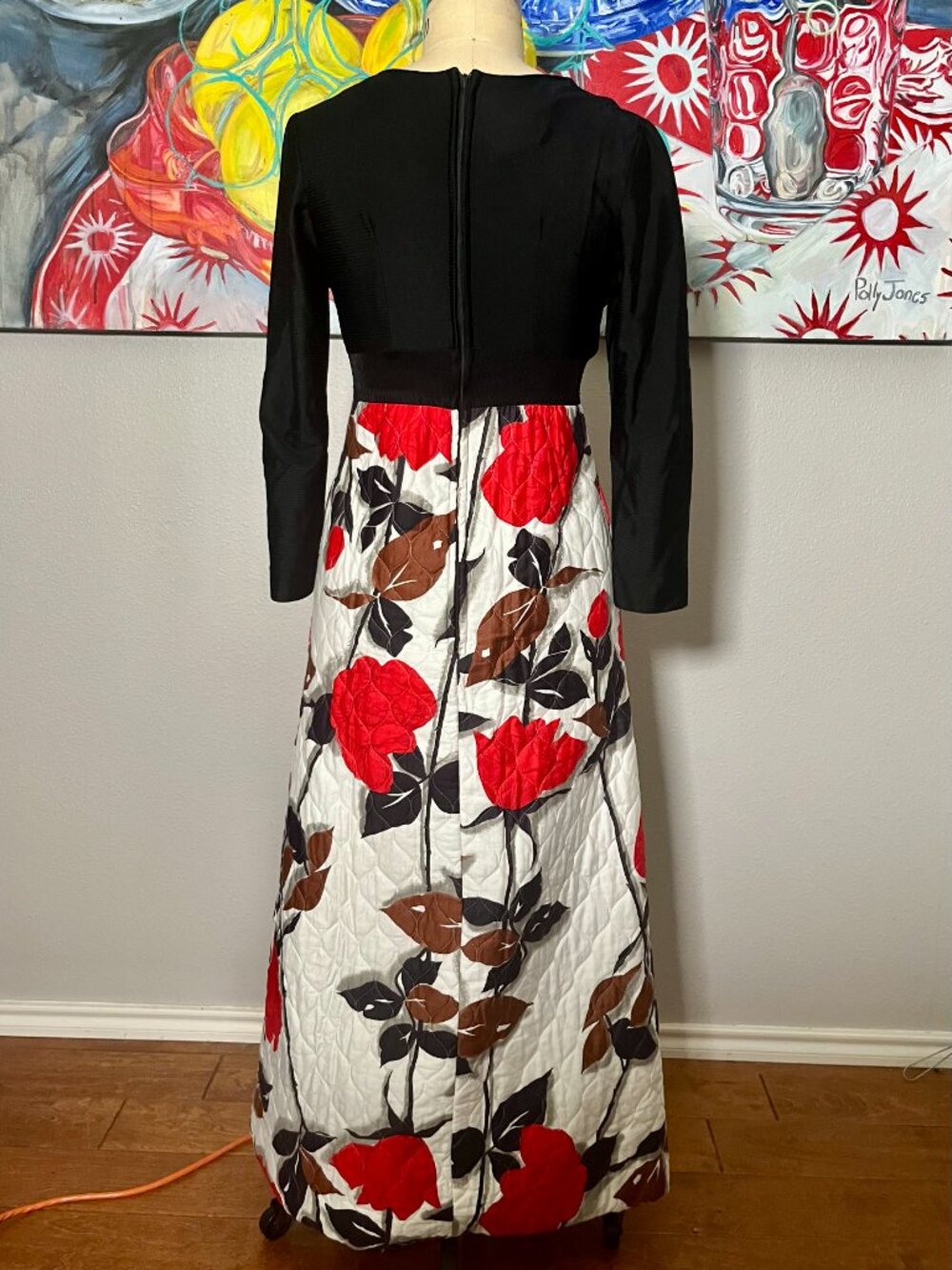 Renassance Land N' Sea Quilted Rose Floral Maxi Dress Vintage 80s - Picture 4 of 7